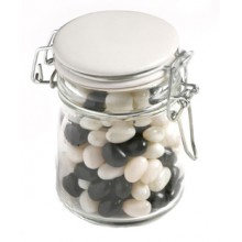 MINI JELLY BEANS IN GLASS CLIP LOCK JAR 160G (Mixed Colours or Corporate Colours)